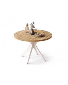 RENZO Wotan Eiken/witte poot - RONDE TAFEL Ø110 UITKLAPBAAR TOT 180 cm | VOOR DE KEUKEN EETKAMER WOONKAMER RETRO