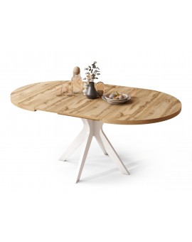 RENZO Wotan Eiken/witte poot - RONDE TAFEL Ø110 UITKLAPBAAR TOT 180 cm | VOOR DE KEUKEN EETKAMER WOONKAMER RETRO
