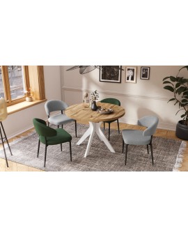 RENZO Wotan Eiken/witte poot - RONDE TAFEL Ø110 UITKLAPBAAR TOT 180 cm | VOOR DE KEUKEN EETKAMER WOONKAMER RETRO