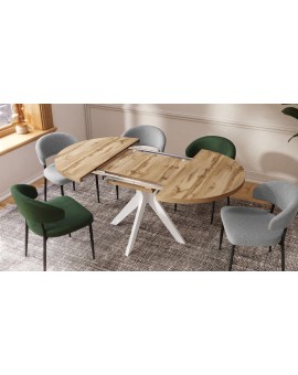 RENZO Wotan Eiken/witte poot - RONDE TAFEL Ø110 UITKLAPBAAR TOT 180 cm | VOOR DE KEUKEN EETKAMER WOONKAMER RETRO