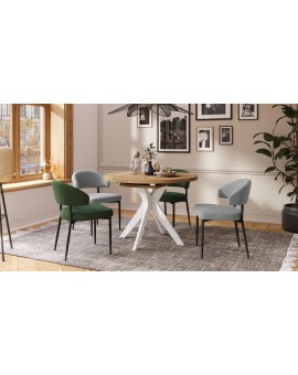 RENZO Wotan Eiken/witte poot - RONDE TAFEL Ø110 UITKLAPBAAR TOT 180 cm | VOOR DE KEUKEN EETKAMER WOONKAMER RETRO