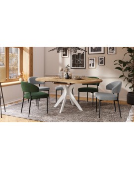 RENZO Wotan Eiken/witte poot - RONDE TAFEL Ø110 UITKLAPBAAR TOT 180 cm | VOOR DE KEUKEN EETKAMER WOONKAMER RETRO