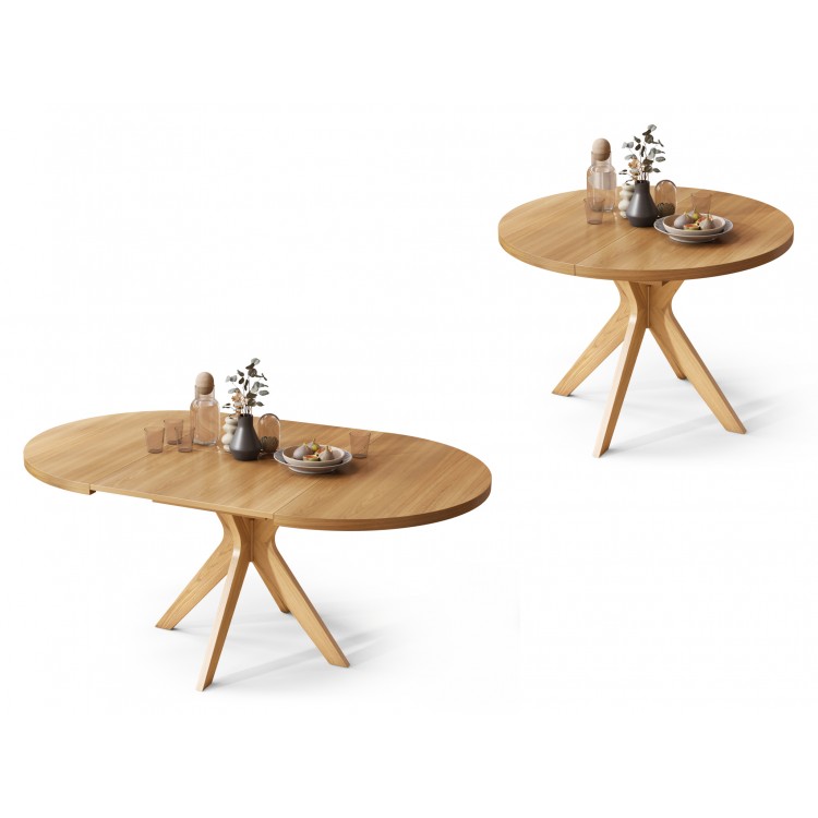 RENZO Natuurlijk Eiken - RONDE HOUTEN TAFEL Ø110 UITKLAPBAAR TOT 180 cm | VOOR DE KEUKEN EETKAMER WOONKAMER RETRO