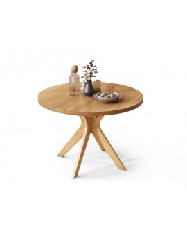 RENZO Natuurlijk Eiken - RONDE HOUTEN TAFEL Ø110 UITKLAPBAAR TOT 180 cm | VOOR DE KEUKEN EETKAMER WOONKAMER RETRO