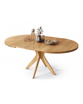 RENZO Natuurlijk Eiken - RONDE HOUTEN TAFEL Ø110 UITKLAPBAAR TOT 180 cm | VOOR DE KEUKEN EETKAMER WOONKAMER RETRO
