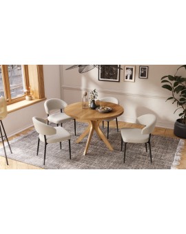 RENZO Natuurlijk Eiken - RONDE HOUTEN TAFEL Ø110 UITKLAPBAAR TOT 180 cm | VOOR DE KEUKEN EETKAMER WOONKAMER RETRO