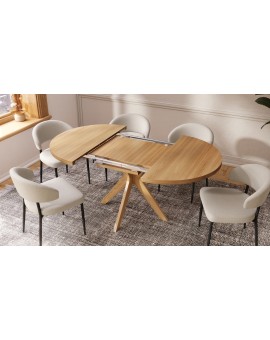 RENZO Natuurlijk Eiken - RONDE HOUTEN TAFEL Ø110 UITKLAPBAAR TOT 180 cm | VOOR DE KEUKEN EETKAMER WOONKAMER RETRO