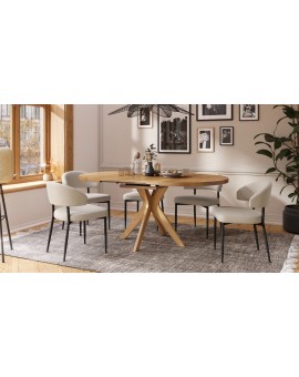 RENZO Natuurlijk Eiken - RONDE HOUTEN TAFEL Ø110 UITKLAPBAAR TOT 180 cm | VOOR DE KEUKEN EETKAMER WOONKAMER RETRO