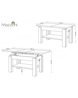 ASTORIA elegant noten, opklapbare salontafel