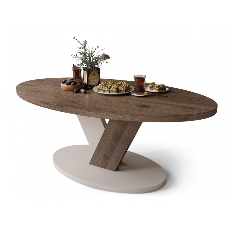 LOVA Orech Elegant/Béž Taupe - OVÁLNY KONFERENČNÝ STOLÍK 110 × 60 cm MODERNÝ KÁVOVÝ STOLÍK LOVA Orech Elegant/Béž Taupe - OVÁLNY KONFERENČNÝ STOLÍK 110 × 60 cm MODERNÝ KÁVOVÝ STOLÍK