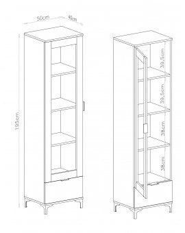 Vitrína LANA 07 béžový - JEDNODVEŘOVÁ SKŘÍŇKA SE ZÁSUVKOU