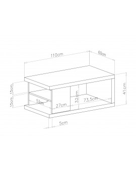 LANA Elegant walnoot - SALONTAFEL MET LEGPLANK
