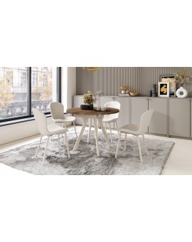 ALMO Elegante walnoot/Beige poten - RONDE LOFT/INDUSTRIËLE TAFEL VOOR WOONKAMER/EETKAMER, UITSCHUIFBAAR