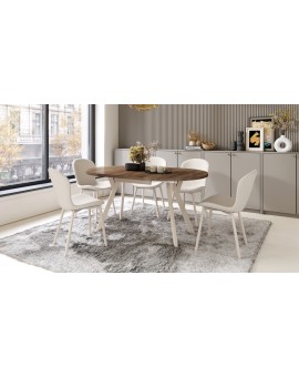 ALMO Elegante walnoot/Beige poten - RONDE LOFT/INDUSTRIËLE TAFEL VOOR WOONKAMER/EETKAMER, UITSCHUIFBAAR