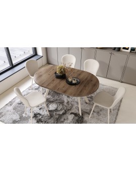 ALMO Elegante walnoot/Beige poten - RONDE LOFT/INDUSTRIËLE TAFEL VOOR WOONKAMER/EETKAMER, UITSCHUIFBAAR