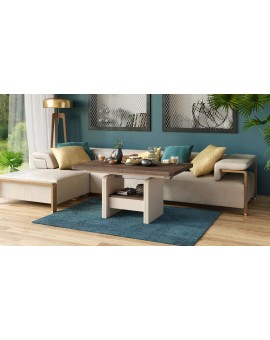 LEXUS verrijdbare koffietafel, met heffunctie, bruin eiken / beige