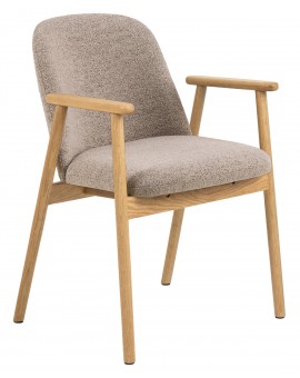 RODERIC Béžová Latte (látka Monza 60) / lakovaná dubová konštrukcia – DREVENÁ STOLIČKA BOUCLÉ RETRO