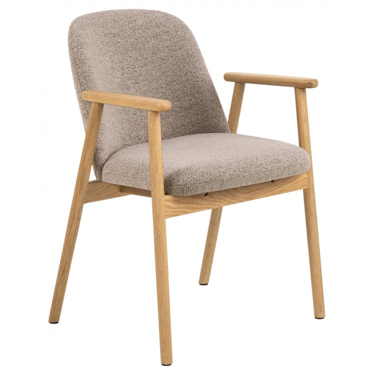 RODERIC Beige Latte (stof Monza 60) / gelakt eikenhouten frame – HOUTEN BOUCLÉ RETRO STOEL