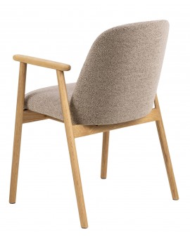 RODERIC Beige Latte (stof Monza 60) / gelakt eikenhouten frame – HOUTEN BOUCLÉ RETRO STOEL