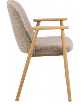 RODERIC Beige Latte (stof Monza 60) / gelakt eikenhouten frame – HOUTEN BOUCLÉ RETRO STOEL