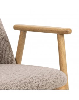 RODERIC Beige Latte (stof Monza 60) / gelakt eikenhouten frame – HOUTEN BOUCLÉ RETRO STOEL