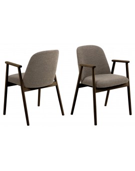 RODERIC Bruin Taupe (stof Monza 40) / gelakt eikenhouten frame – gerookt eiken (walnootkleur) – HOUTEN BOUCLÉ RETRO STOEL