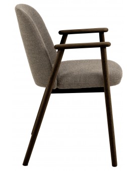 RODERIC Bruin Taupe (stof Monza 40) / gelakt eikenhouten frame – gerookt eiken (walnootkleur) – HOUTEN BOUCLÉ RETRO STOEL