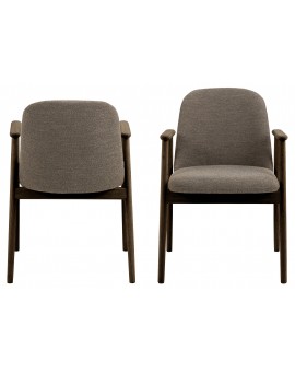 RODERIC Bruin Taupe (stof Monza 40) / gelakt eikenhouten frame – gerookt eiken (walnootkleur) – HOUTEN BOUCLÉ RETRO STOEL