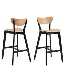 ROXY Natuurlijk Eiken / Zwart Onderstel – HOUTEN BARSTOEL VOOR KEUKEN, WOONKAMER EN RESTAURANT IN RETROSTIJL