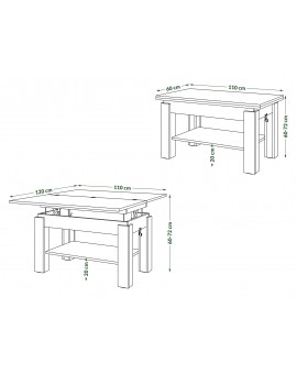 BRAVO wit – uitschuifbare en in hoogte verstelbare salontafel, tafel met plank