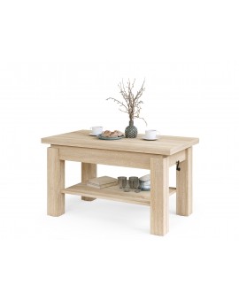 BRAVO sonoma eiken – uitschuifbare en in hoogte verstelbare salontafel, tafel met plank