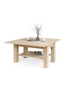 BRAVO sonoma eiken – uitschuifbare en in hoogte verstelbare salontafel, tafel met plank