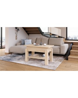 BRAVO sonoma eiken – uitschuifbare en in hoogte verstelbare salontafel, tafel met plank