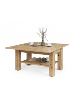 BRAVO artisan eiken – uitschuifbare en in hoogte verstelbare salontafel, tafel met plank