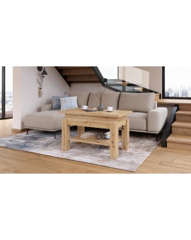 BRAVO artisan eiken – uitschuifbare en in hoogte verstelbare salontafel, tafel met plank
