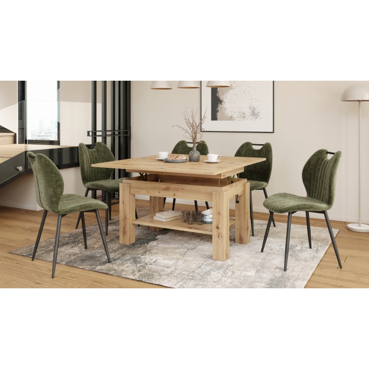 BRAVO artisan eiken – uitschuifbare en in hoogte verstelbare salontafel, tafel met plank