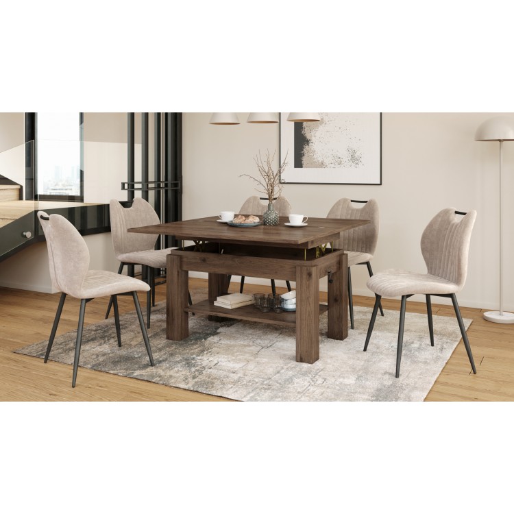 BRAVO elegant noten – uitschuifbare en in hoogte verstelbare salontafel, tafel met plank
