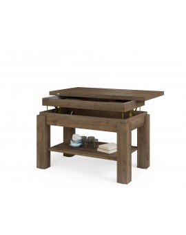 BRAVO bruin eiken – uitschuifbare en in hoogte verstelbare salontafel, tafel met plank