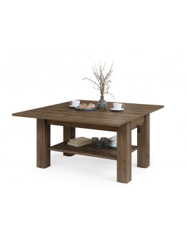 BRAVO bruin eiken – uitschuifbare en in hoogte verstelbare salontafel, tafel met plank