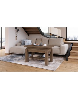 BRAVO bruin eiken – uitschuifbare en in hoogte verstelbare salontafel, tafel met plank