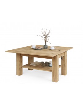 BRAVO goud eiken – uitschuifbare en in hoogte verstelbare salontafel, tafel met plank