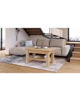 BRAVO goud eiken – uitschuifbare en in hoogte verstelbare salontafel, tafel met plank