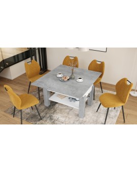 BRAVO beton / wit – uitschuifbare en in hoogte verstelbare salontafel, tafel met plank