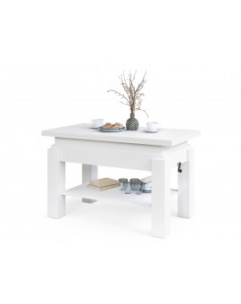 BRAVO wit – uitschuifbare en in hoogte verstelbare salontafel, tafel met plank