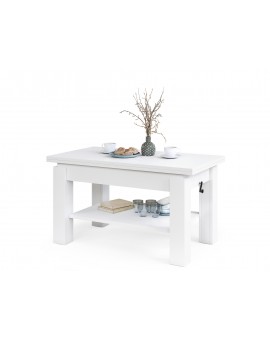 BRAVO wit – uitschuifbare en in hoogte verstelbare salontafel, tafel met plank