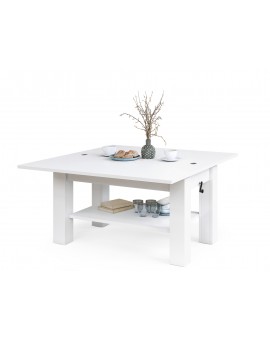 BRAVO wit – uitschuifbare en in hoogte verstelbare salontafel, tafel met plank