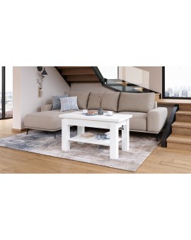 BRAVO wit – uitschuifbare en in hoogte verstelbare salontafel, tafel met plank