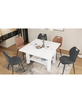 BRAVO wit – uitschuifbare en in hoogte verstelbare salontafel, tafel met plank