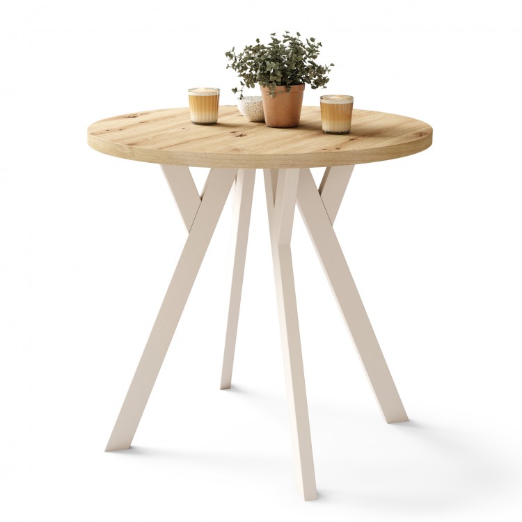 ALMO 80 Eiken Artisan / beige poten – ronde tafel met Y-poten, loft/industrieel voor keuken, woonkamer en eetkamer