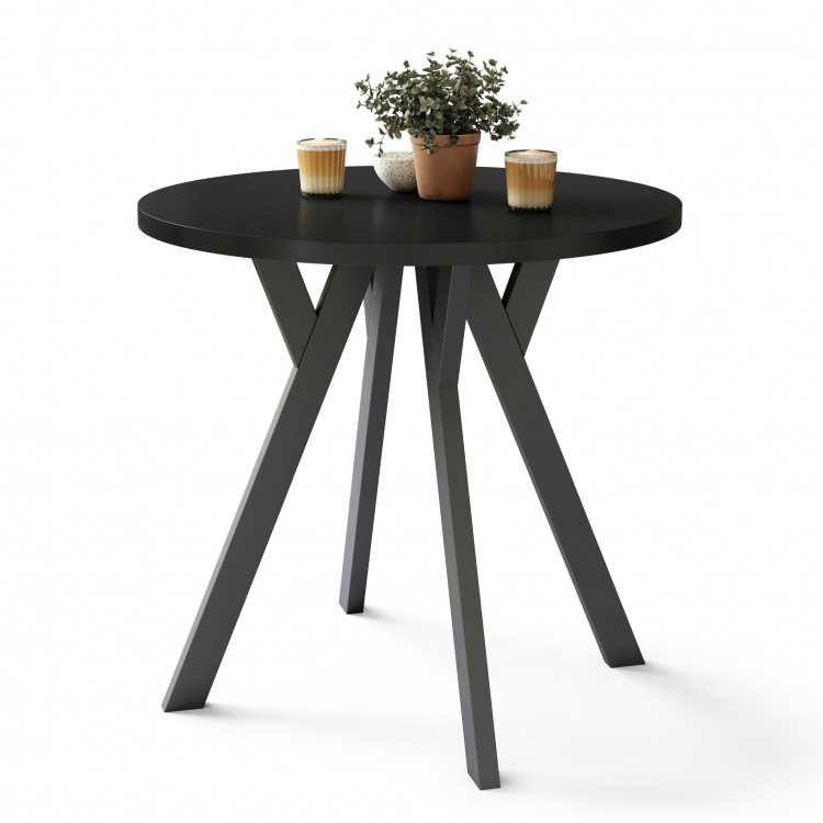 ALMO 80 Mat Zwart / zwarte poten – ronde tafel met Y-poten, loft/industrieel voor keuken, woonkamer en eetkamer